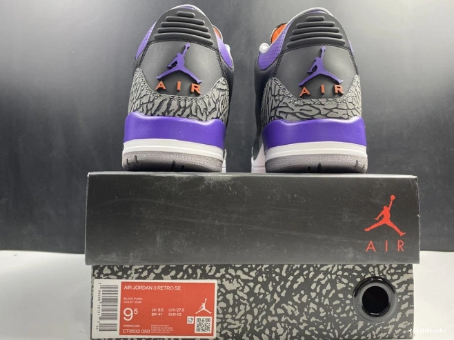 Jordan 3 Purple 050 Court Black CT8532 Air Retro 0803
